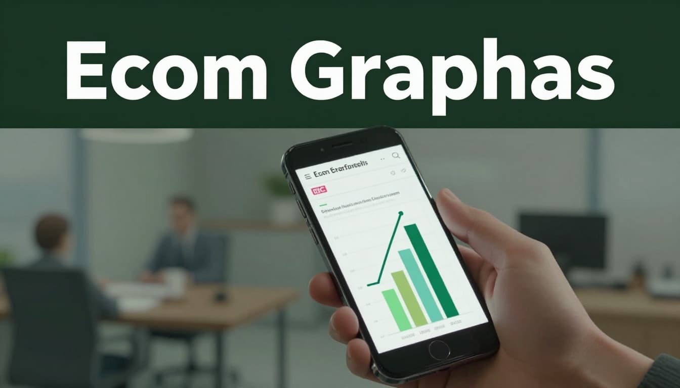 A smartphone held in hand displays a spinning 3D economic forecast graph with glowing bars and lines in a news app, featuring an editorial 'Econ Graphs' header in an urban office setting.