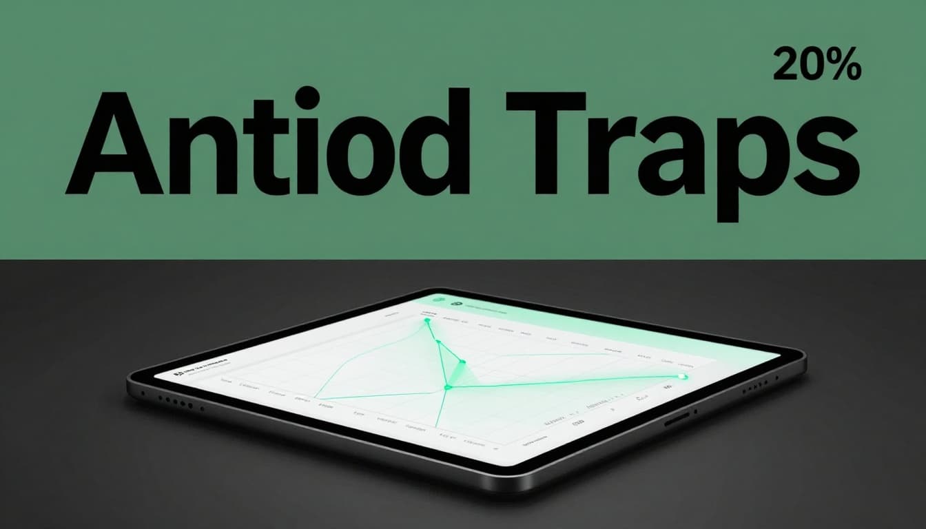 Modern interactive graph on a tablet screen featuring a hover effect highlighting a data point, with a futuristic clean interface and subtle glow. Bold 'Avoid Traps' headline in Title Case on a muted dark-green band.