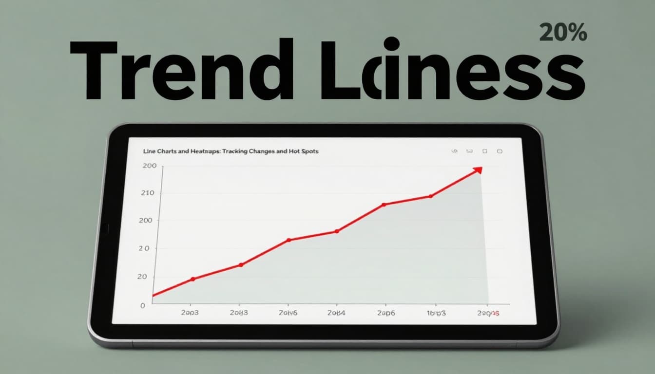 Line chart on a propped tablet in a modern news studio background tracks climate temperature trends over years, extended with AI predictions in bold editorial style.