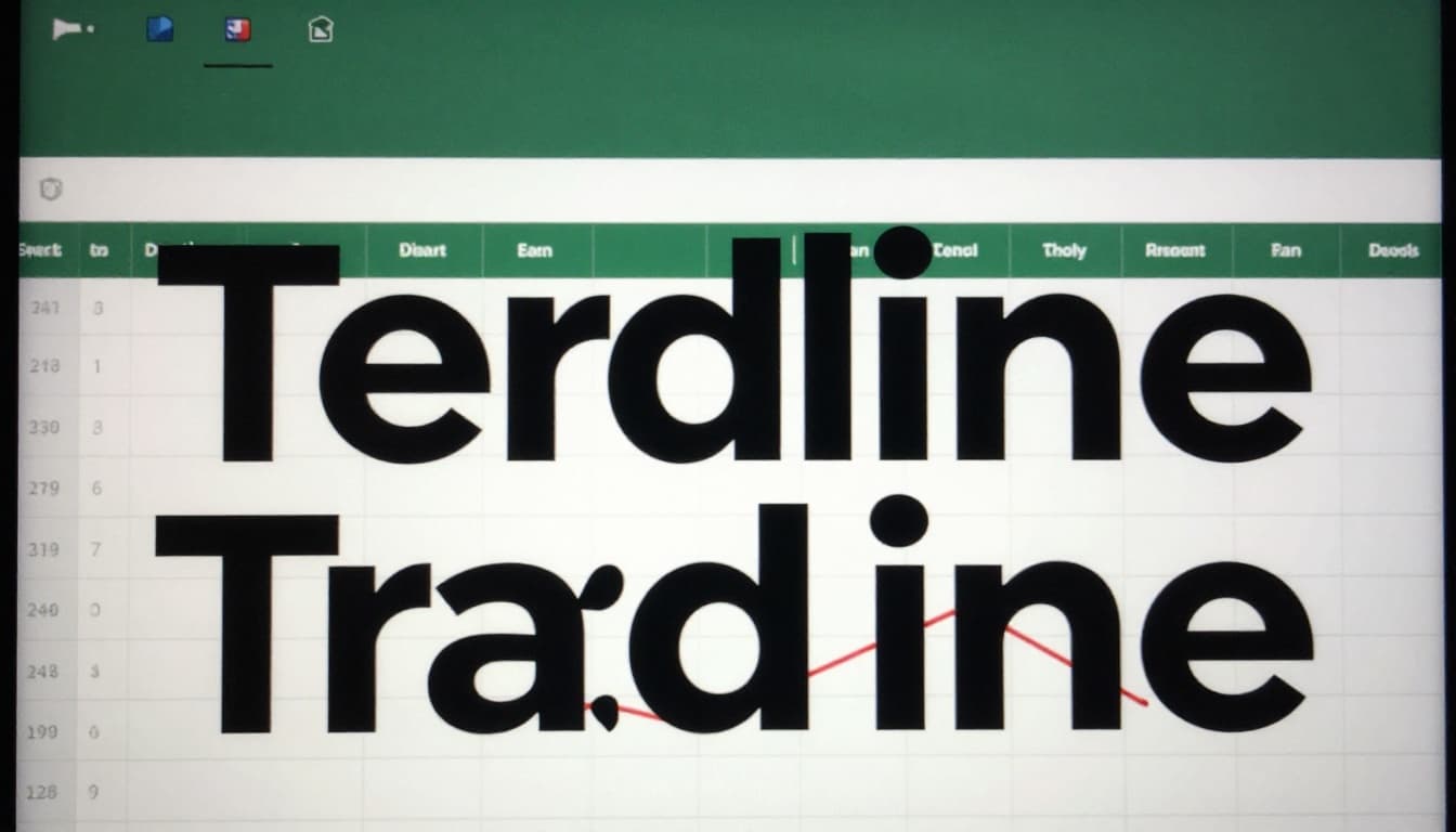 Excel screenshot-like view of a spreadsheet with a scatter plot featuring a straight red trendline through data points, presented in a bold branded editorial style with a large 'Trendline' headline in a muted dark-green band.