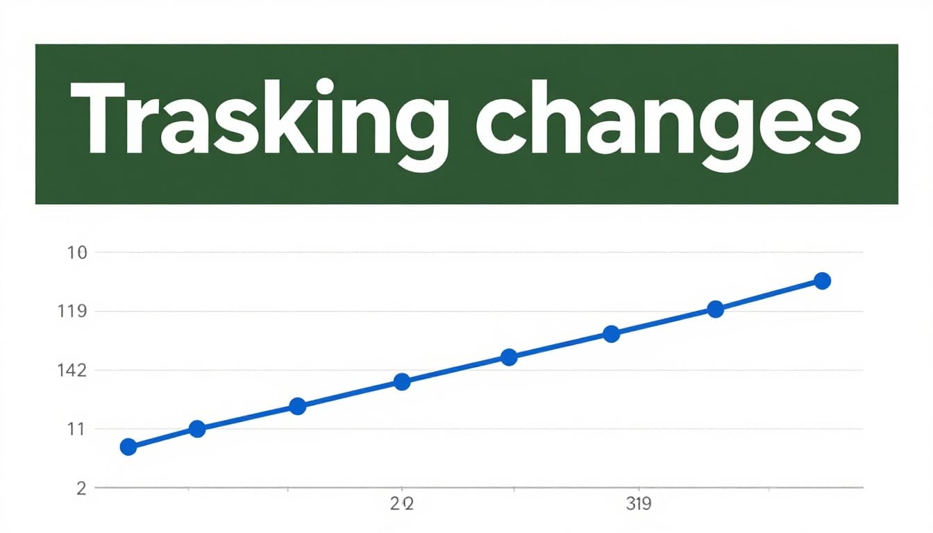 Clean line graph displaying monthly sales over 12 months with a smooth upward-trending blue line on a minimal white background, topped by a bold 'Tracking Changes' headline on a dark-green band.