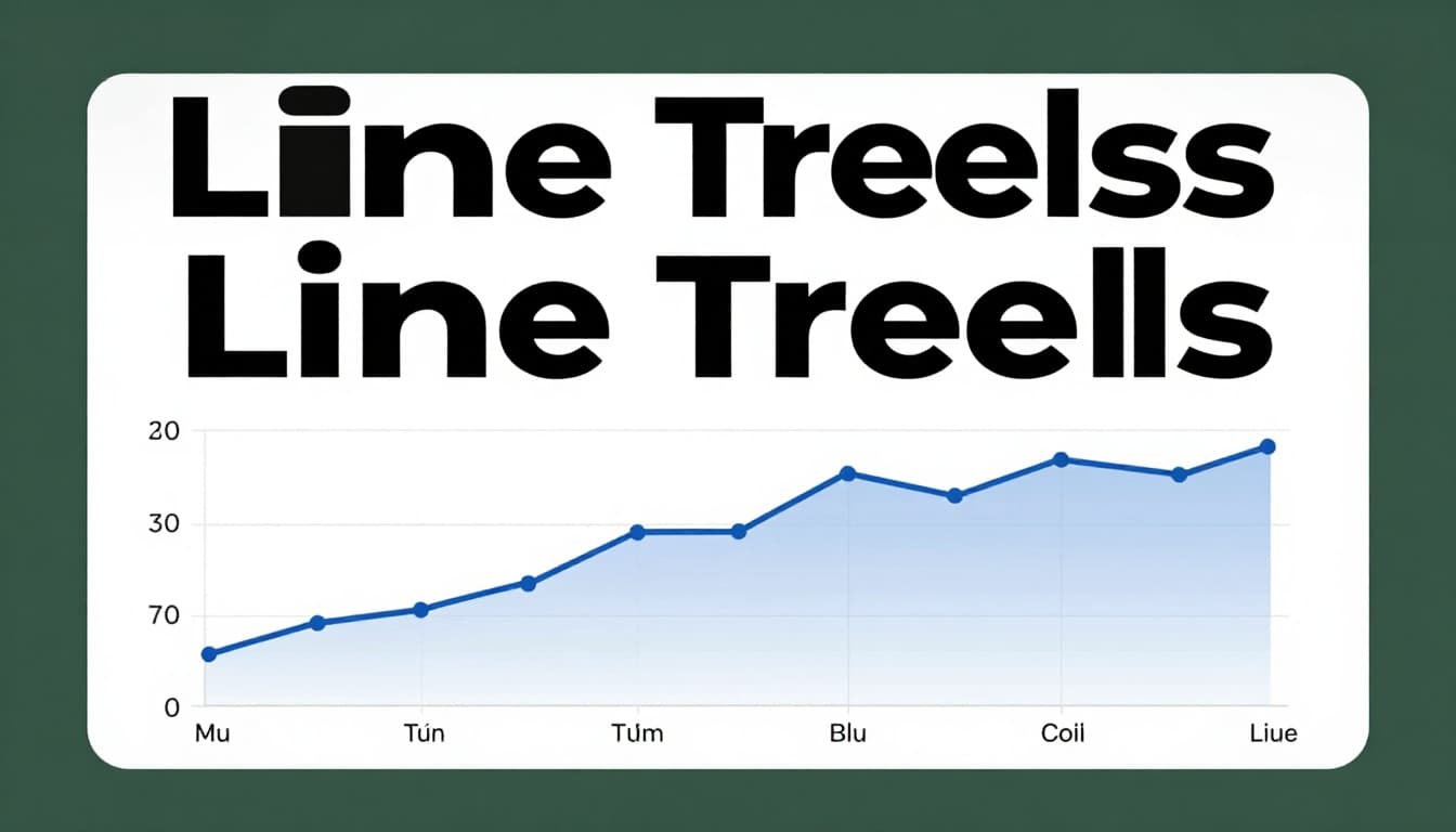 Simple modern line graph showing upward blue line trend for sales over months on white background, with bold 'Line Trends' headline in muted dark-green band.
